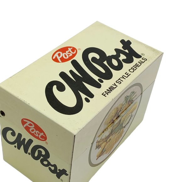 Vintage C.W. Post Cereal Recipe Card Box Tin Metal Advertising Kitchen Decor - Picture 8 of 11
